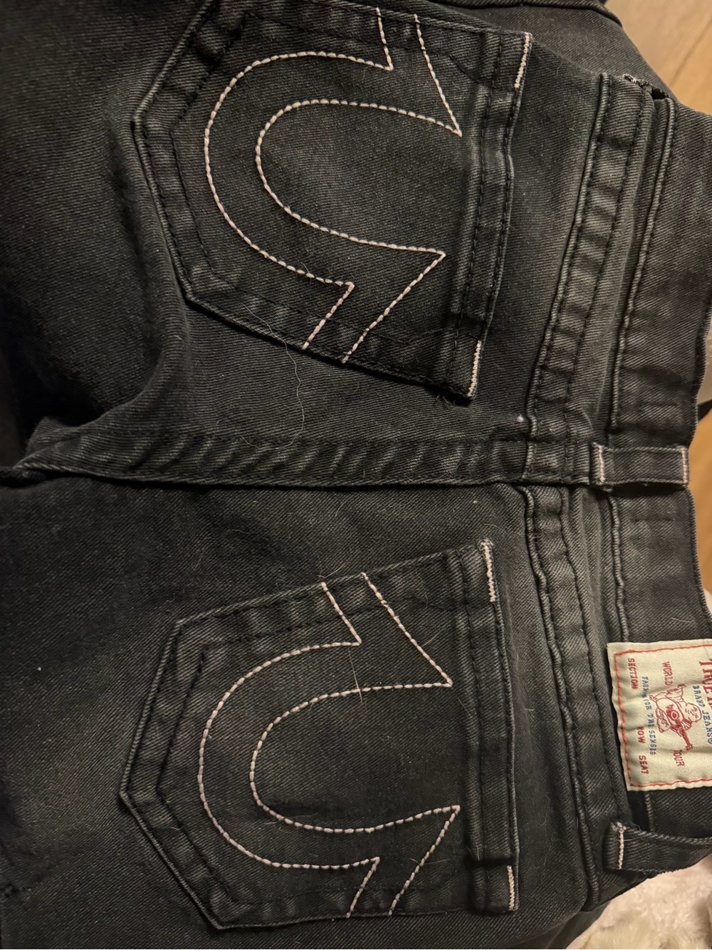 True Religion Kids’ Black Flared Cargo Jeans with Pink Horseshoe - Picture 3 of 4